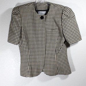 Short Sleeve Plaid Jacket Front Button Blazer